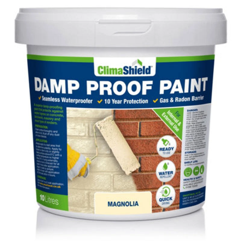Image of Climashield Damp Proof Paint - Waterproof Paint, (Magnolia), Liquid Dpm, Breathable Protection, Internal And External, 10L