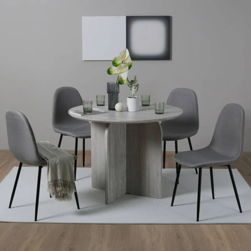 Image of Home Garden Direct NYX Dining Set Round Table Stone Effect x 4 Linen Chairs Light Grey Light Grey Unisex
