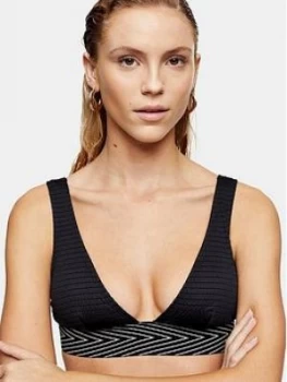 Image of Topshop Shirred Elastic Triangle Bikini Top - Black