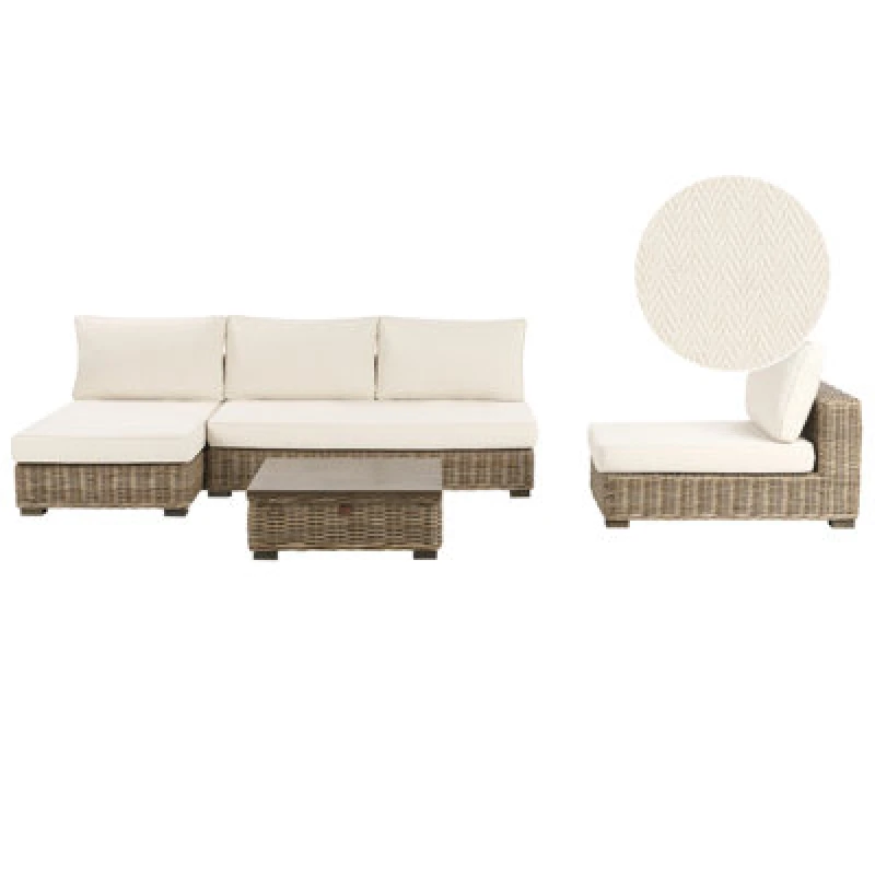 Image of Beliani Garden Lounge Set With Table 4 Seater Varallo Right Hand Modular Rattan Grey