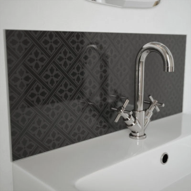 Image of Laura Ashley Glass Self-Adhesive Bathroom Splashback (H)25Cm (W)60Cm - Charcoal Mr Jones