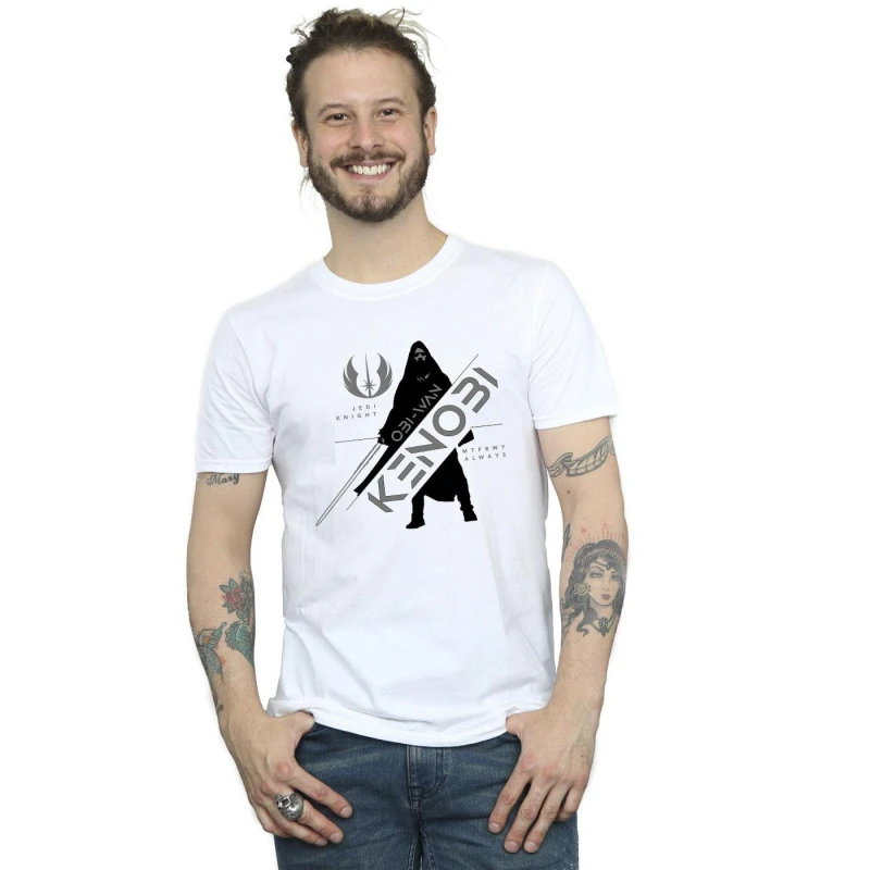 Image of Star Wars Star Wars Men Obi-Wan Kenobi Jedi Knight T-Shirt in White Size: Small White S Male 5059934429505