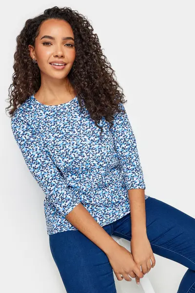 Image of M&Co Camo Print Crew Neck Top Blue