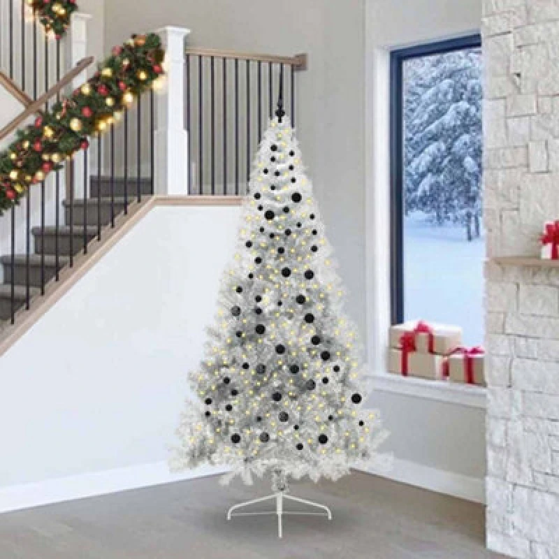 Image of Vidaxl Artificial Pre-Lit Christmas Tree Silver 240 Cm Pet