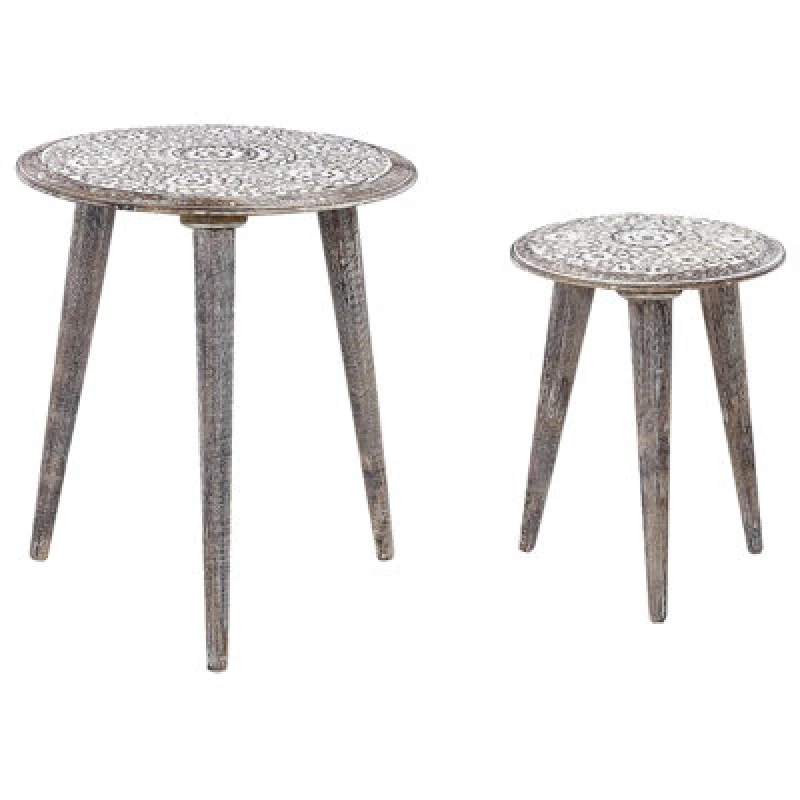Image of Beliani Set Of 2 Side Tables Barju Mango Wood White