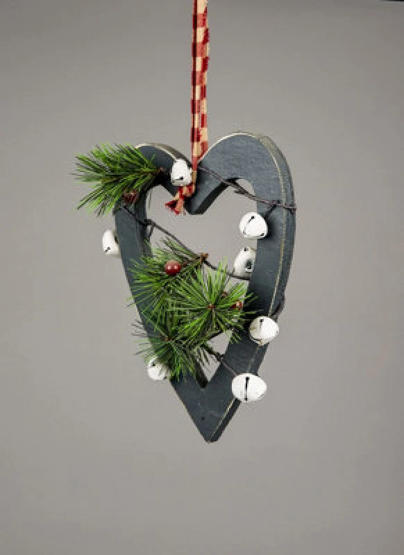 Image of Shatchi Wooden Hanging Decoration Heart Shape Green 18X1.2X23cm Green