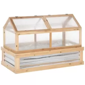Image of Outsunny Raised Garden Bed With Greenhouse Wooden Cold Frame - Natural