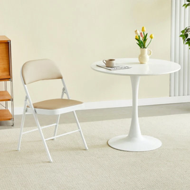 Image of MCC Direct Single Folding Dining Chair Metal Frame Padded Seat Beige