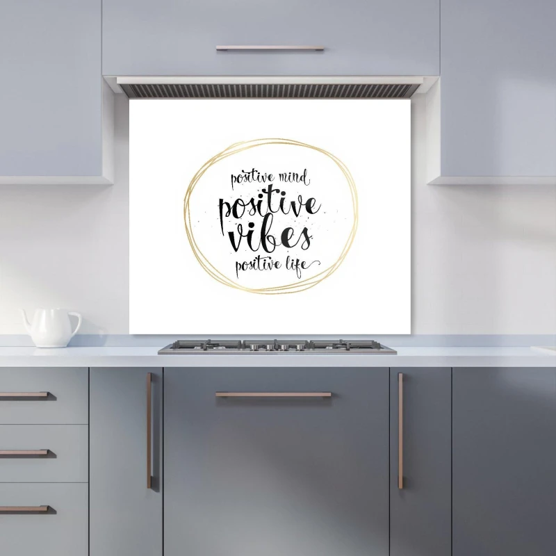 Image of Warren Reed - Designer Positive Mind, Vibes, Life Kitchen Splashback in Black Size: 600mm x 600mm Black Unisex 600mm x 600mm