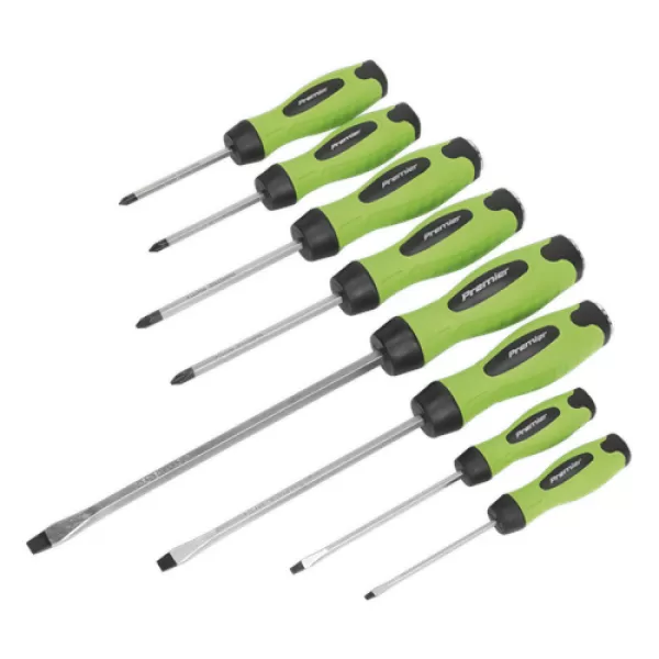 Image of Genuine SEALEY HV002 Screwdriver Set 8pc Hammer-Thru Hi-Vis Green
