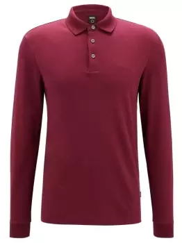 Image of BOSS Cotton Long Sleeved Polo Shirt Dark Red
