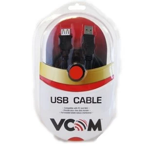 Image of VCOM USB 2.0 A (M) to USB 2.0 A (F) 1.8m Black Retail Packaged Extension Data Cable