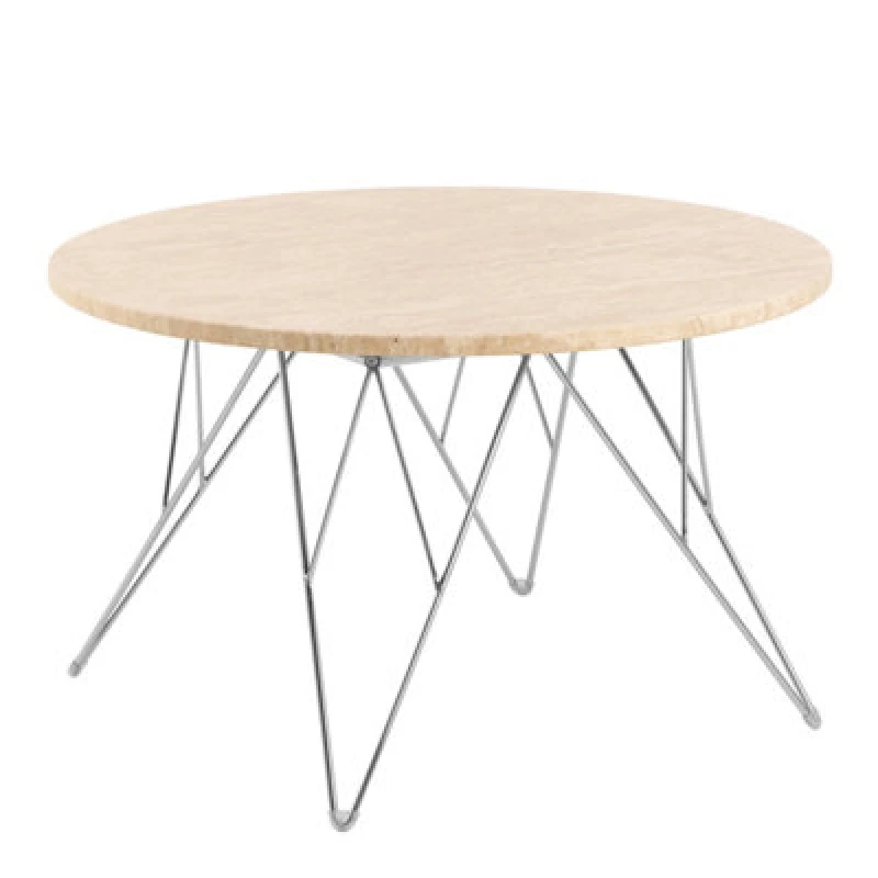 Image of Furniture To Go Prunus Round Coffee Table In Matt Beige And Chrome Steel Base 80X46.4Cm