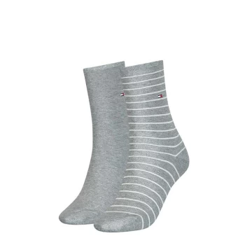 Image of Tommy Bodywear Hilfiger Stripe Crew Socks 2 Pack Ladies - Grey