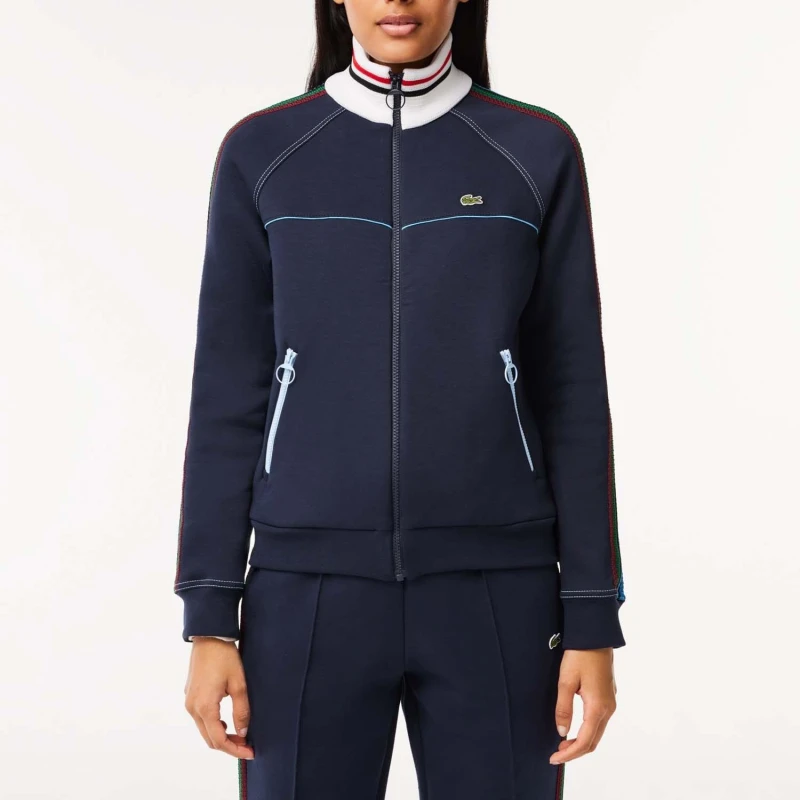 Image of Lacoste Paris French Made Stripe Collar Zipped Sweatshirt - Blue Blue 16
