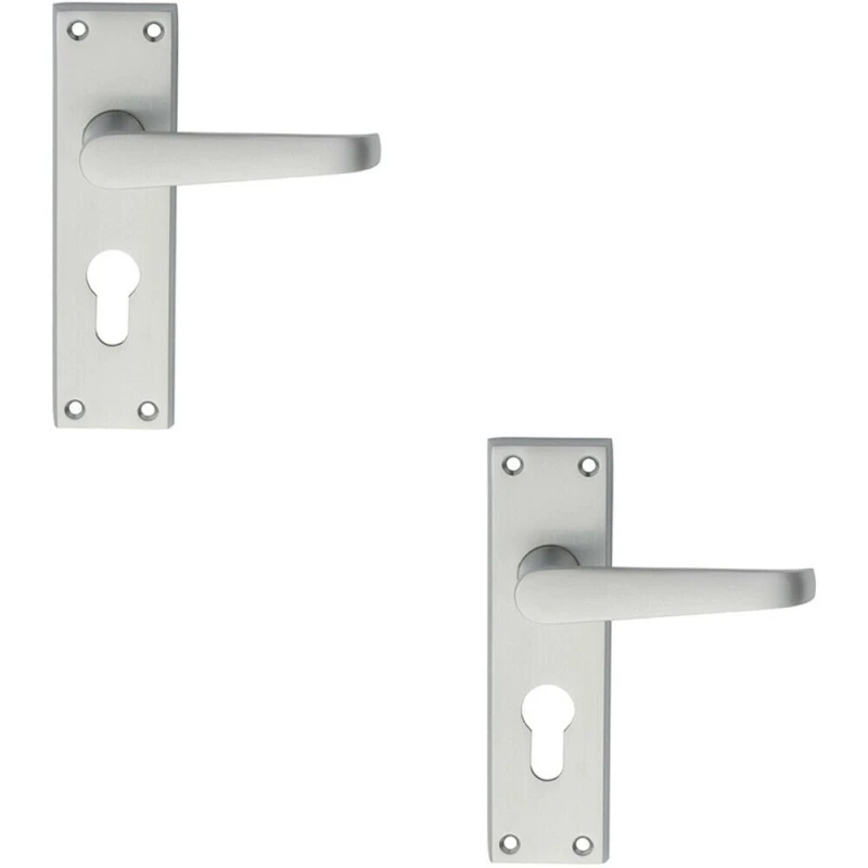 Image of Loops 2x PAIR Straight Victorian Handle on Euro Lock Backplate 150 x 43mm Satin Chrome Multi