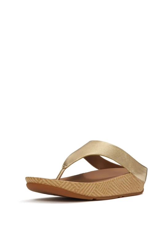 Image of FitFlop Womens Lulu Lux Graphic-Weave Toe-Post Sandal in Gold Size: 7 Gold Female 7