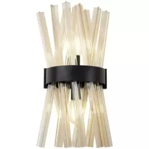 Image of Luminosa Hornby 2 Light E14, Wall Lamp E14, Matt Black, Champagne Glass