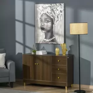 Image of HOMCOM Hand-Painted Canvas Wall Art Gold African Woman, Wall Pictures for Living Room Bedroom Decor, 100 x 80 cm