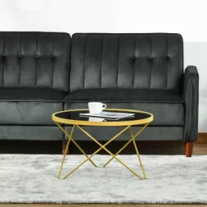 Image of HOMCOM Tempered Glass Coffee Table Accent Side End Table with Golden Steel Legs for Living Room, Bedroom, Study, No Assembly Required, 65 x 65 x 40cm