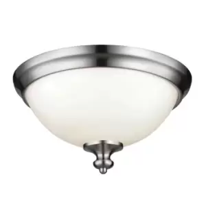 Image of 2 Bulb Flush Light Low Ceiling Brushed Steel LED E27 60W Bulb