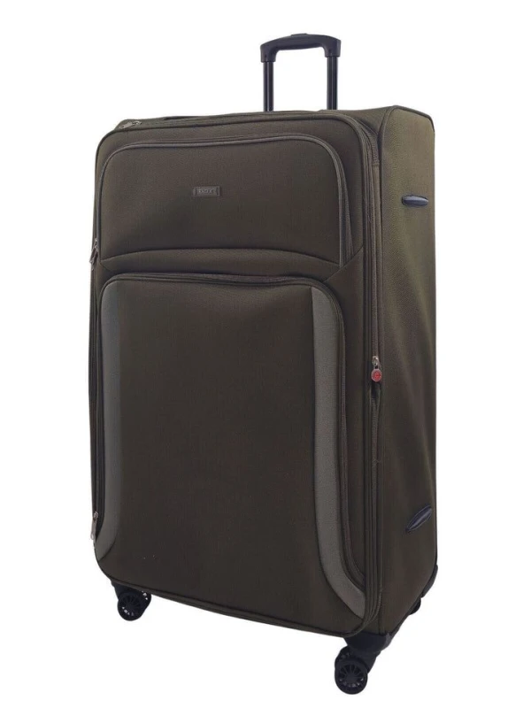 Image of Infinity Leather Soft Extra Large 8 Wheel Luggage Light Travel Suitcase in Khaki Khaki Unisex Large