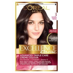 Image of Excellence Creme 3 Natural Darkest Brown Hair Dye Brunette