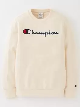 Image of Champion Junior Boys Large Logo Crew Sweat - Sand, Size S=7-8 Years