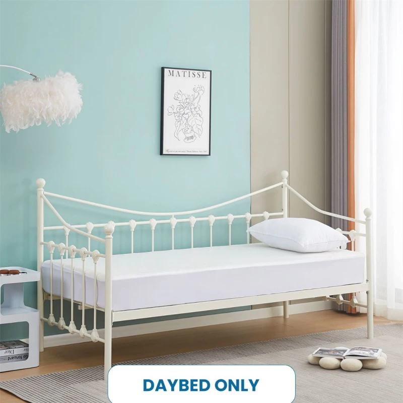 Image of KOSY KOALA KOSY KOALA Daybed 3ft Single Glossy White Metal Framed Versailles Guest Sofa Bed , Trundle Not Included in Off White Off White Single Unise