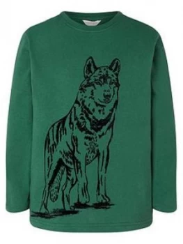 Image of Monsoon Boys Wolf Organic Long Sleeve T-Shirt - Green