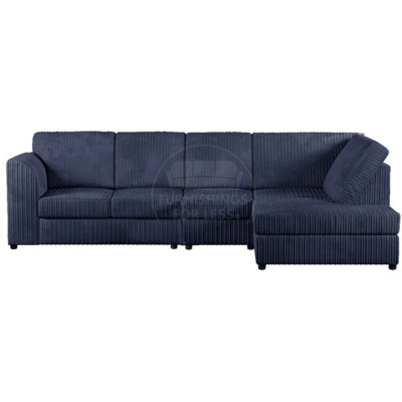 Image of Furnishings For Less UK Luxor Navy Blue Jumbo Cord Large 5 Seater Corner Sofa Long Right Hand Facing - Full Back