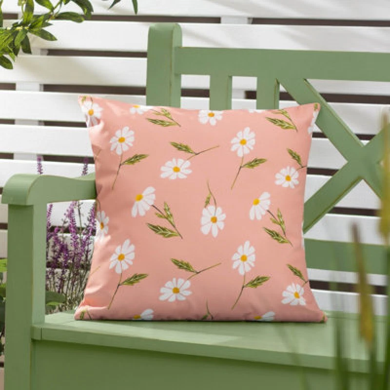 Image of Daisies Floral Reversible Outdoor Cushion Pink / 43 x 43cm / Polyester Filled