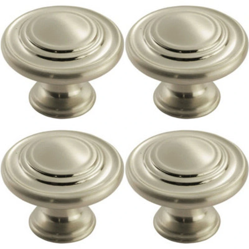 Image of Loops 4x Round Ringed Pattern Door Knob 32mm Diameter Satin Nickel Cabinet Handle Metallics unisex
