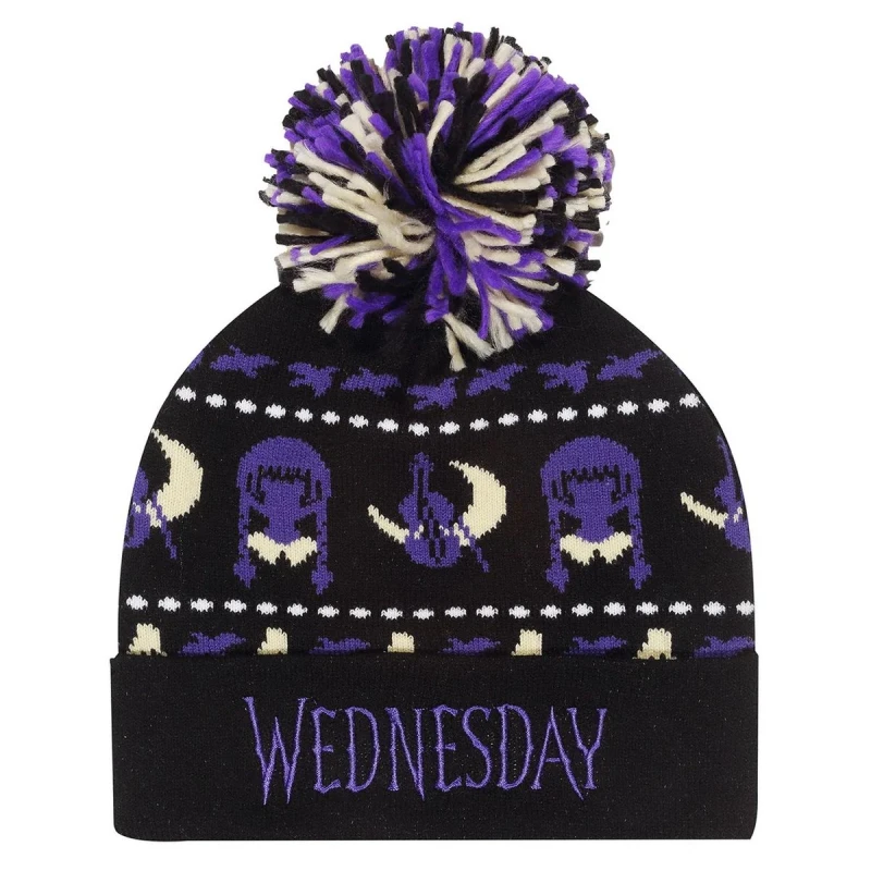 Image of Wednesday Mens Silhouette Pom Pom Beanie in Black Male One Size