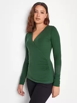 Image of Long Tall Sally Green Jersey Wrap Top, Green, Size 12, Women