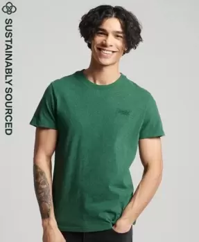 Image of Superdry Mens Organic Cotton Vintage Logo Embroidered T-Shirt Green / Heritage Pine Green - Size: S