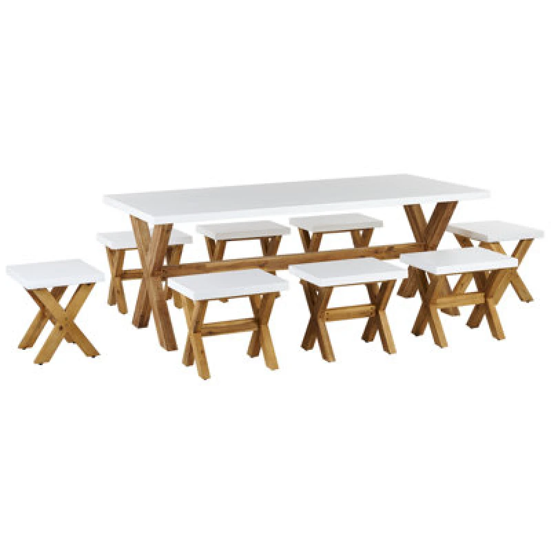 Image of Beliani Garden Dining Set With Stools 8 Seater Olbia Concrete White