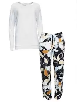 Image of Cyberjammies Two Piece Floral Pyjamas Set - Black Floral/White, Black, Size 18, Women