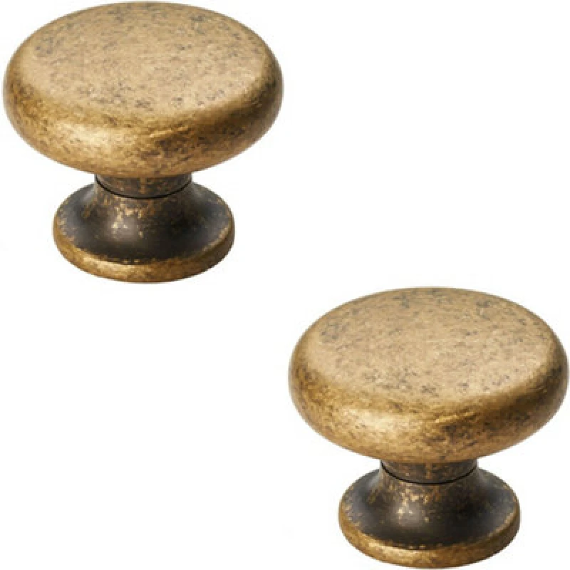 Image of Loops 2x Flat Faced Round Door Knob 34mm Diameter Antique Brass Small Cabinet Handle Metallics unisex