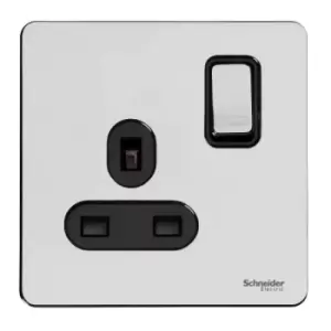 Image of Schneider USFP 13A Single Pole 1G Switched Socket Black Insert Polished Chrome - GU3410BPC