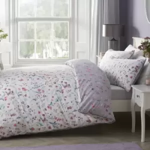 Image of Dreams & Drapes Wild Flora Print Easy Care Reversible Duvet Cover Set, Purple, Double