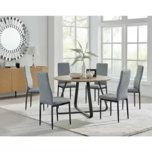 Image of Santorini Brown Round Dining Table And 6 Grey Milan Black Leg Chairs - Elephant Grey