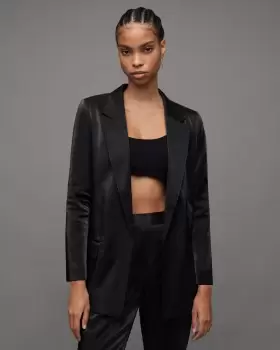 Image of AllSaints Aleida Shiny Tailored Slim Fit Blazer