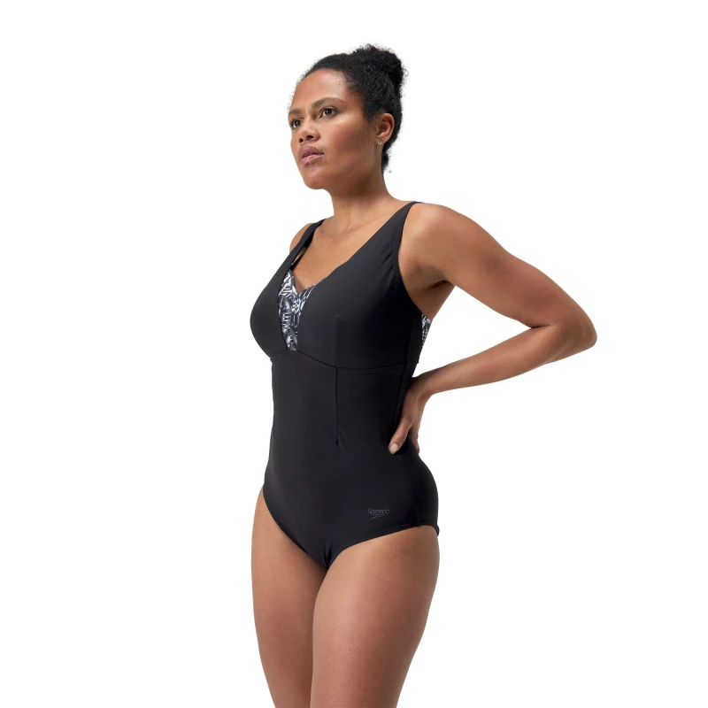 Image of Speedo Womens One Piece Swimsuit Black/Grey female 32 (S)