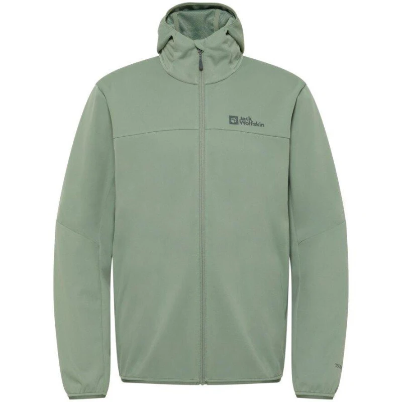 Image of Jack Wolfskin Mens Feldberg Water Resistant Windproof Hooded Long Sleeve Softshell Jacket Eucalyptus male Small