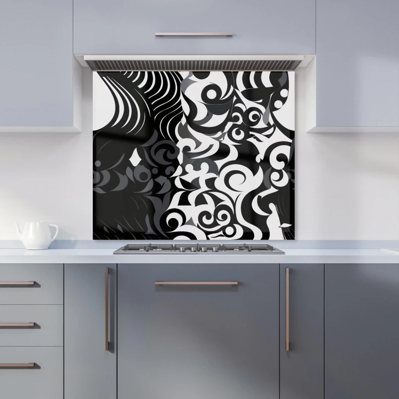 Image of Warren Reed - Designer Black Grey Abstract Kitchen Splashback Size: 700mm x 750mm Black Unisex 700mm x 750mm