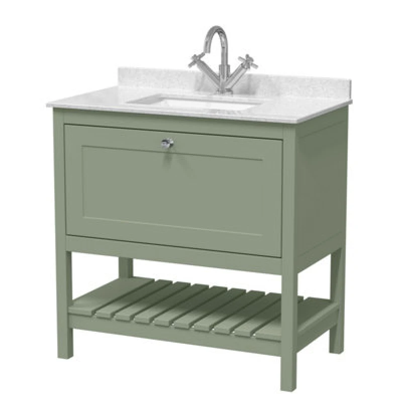 Image of Balterley Bathroom 1 Soft Close Drawer Floor Vanity Unit Basin, Green, 820mm in Green Green Unisex
