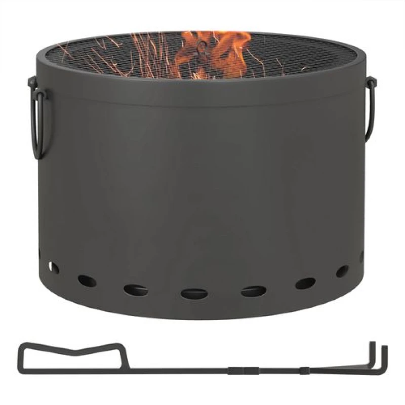 Image of Outsunny Smokeless Fire Pit Portable Wood Burning Firepit with Poker, Metal Dark Grey