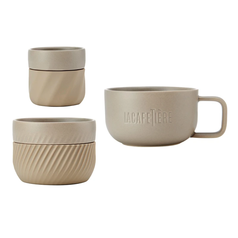 Image of La Cafetiere 3pc Family Mug Set, 380ml 200ml and 100ml Almond Cream unisex