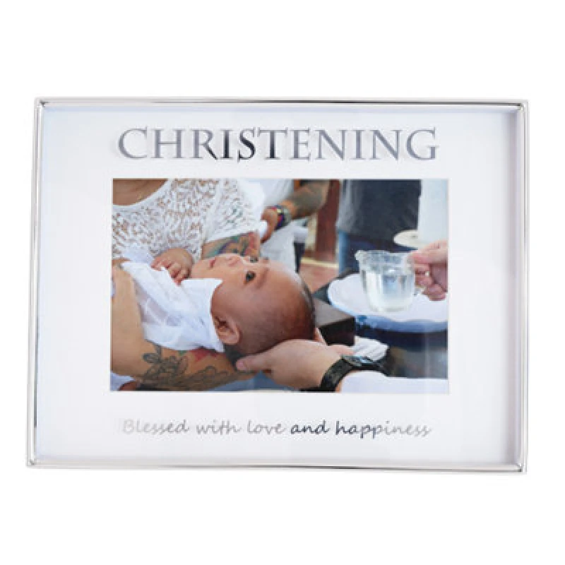 Image of Happy Homewares Silver Christening 4X6 Picture Frame For Wall Or Table Use